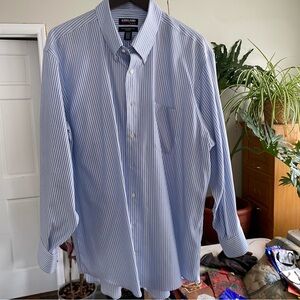 Kirkland Signature Men's Light Blue Pinstripe Dress Shirt